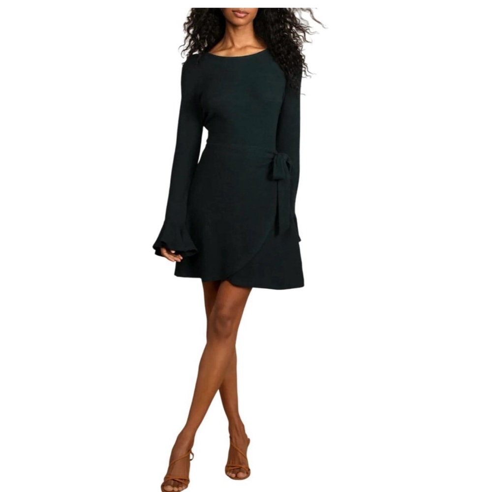 Lulus Faux Wrap Black Dress With Flutter Sleeve And Tie At Waist Nwt!  Size XS